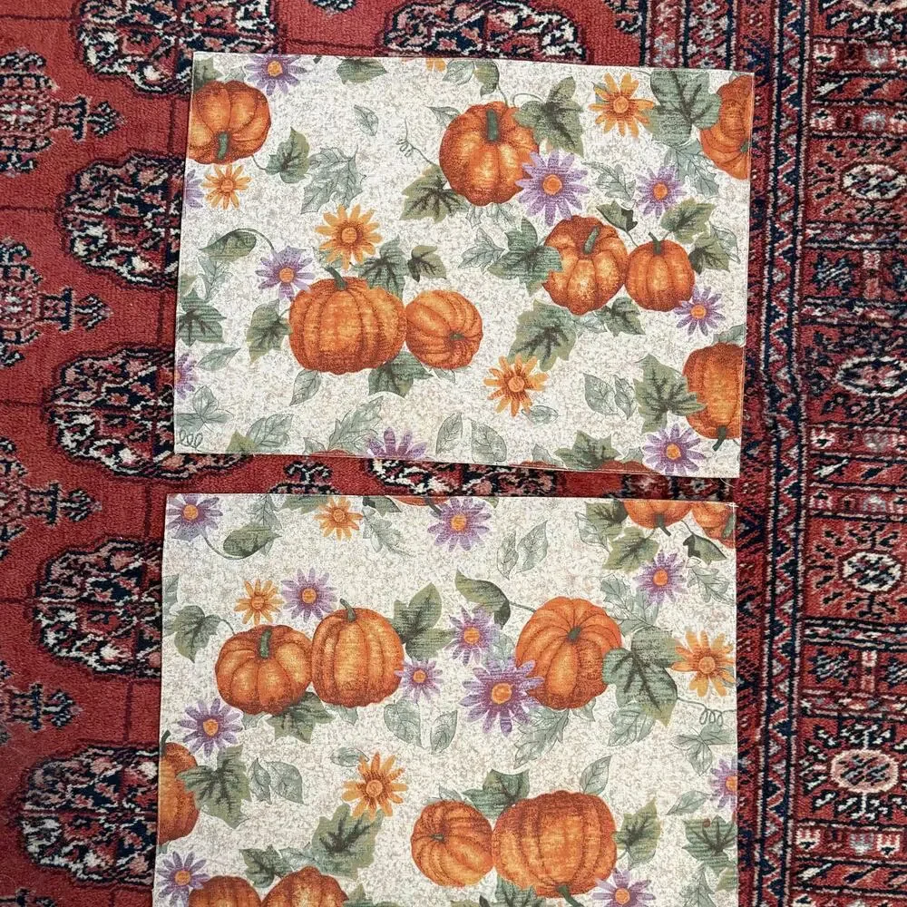Set‎ of 2 Fall Themed Rectangular Placemats w Pumpkins Smooth Weave Reversible
